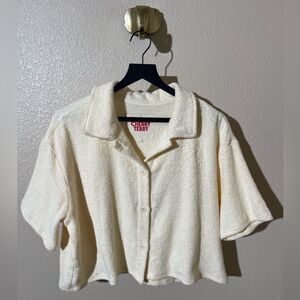Cherry Terry Cream Crop Button-Up Shirt